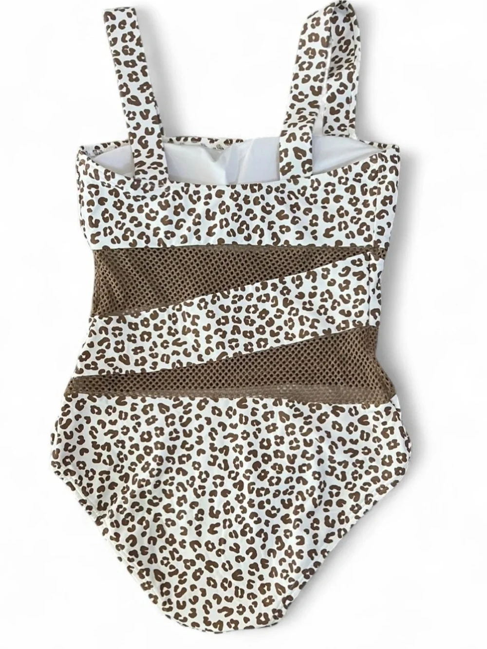 Carmen Marc Valvo Leopard Cheetah One Piece Swimsuit Mesh Cutout Sz 6